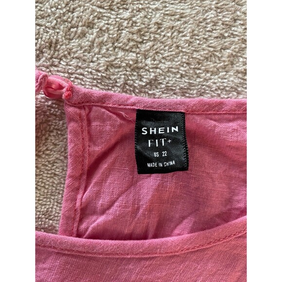 Shein Fit Womans Plus Sz 22 Pink Ruffled W/Puffy Lace Sleeves Top - Picture 8 of 10